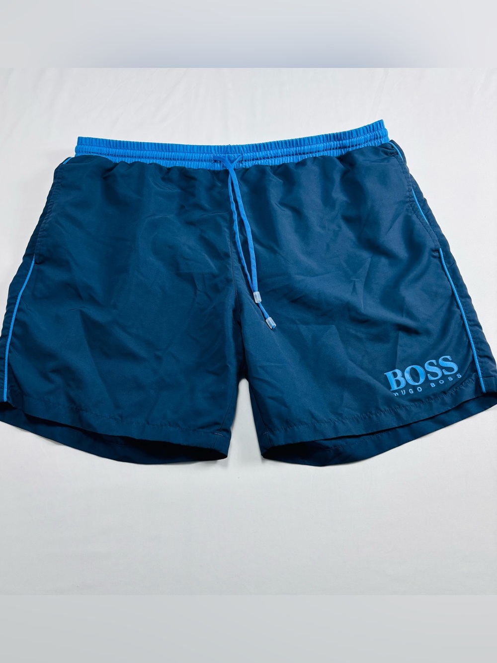Boss Navy and Bright Blue Drawstring Swim Shorts